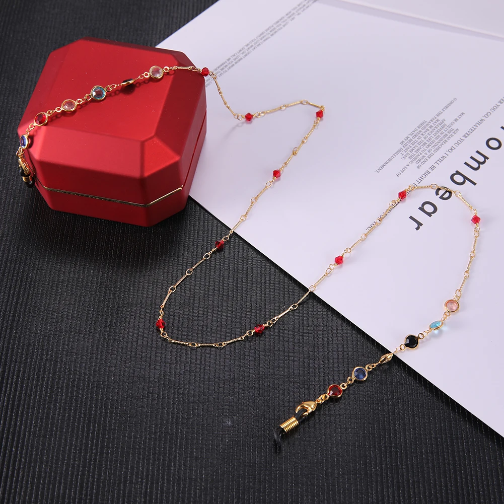 Skyrim Colorful Crystal Sunglasses Chain Women Chic Gold Color Lanyard Strap Anti-slip Eyeglass Cord Rope for Glasses Accessory