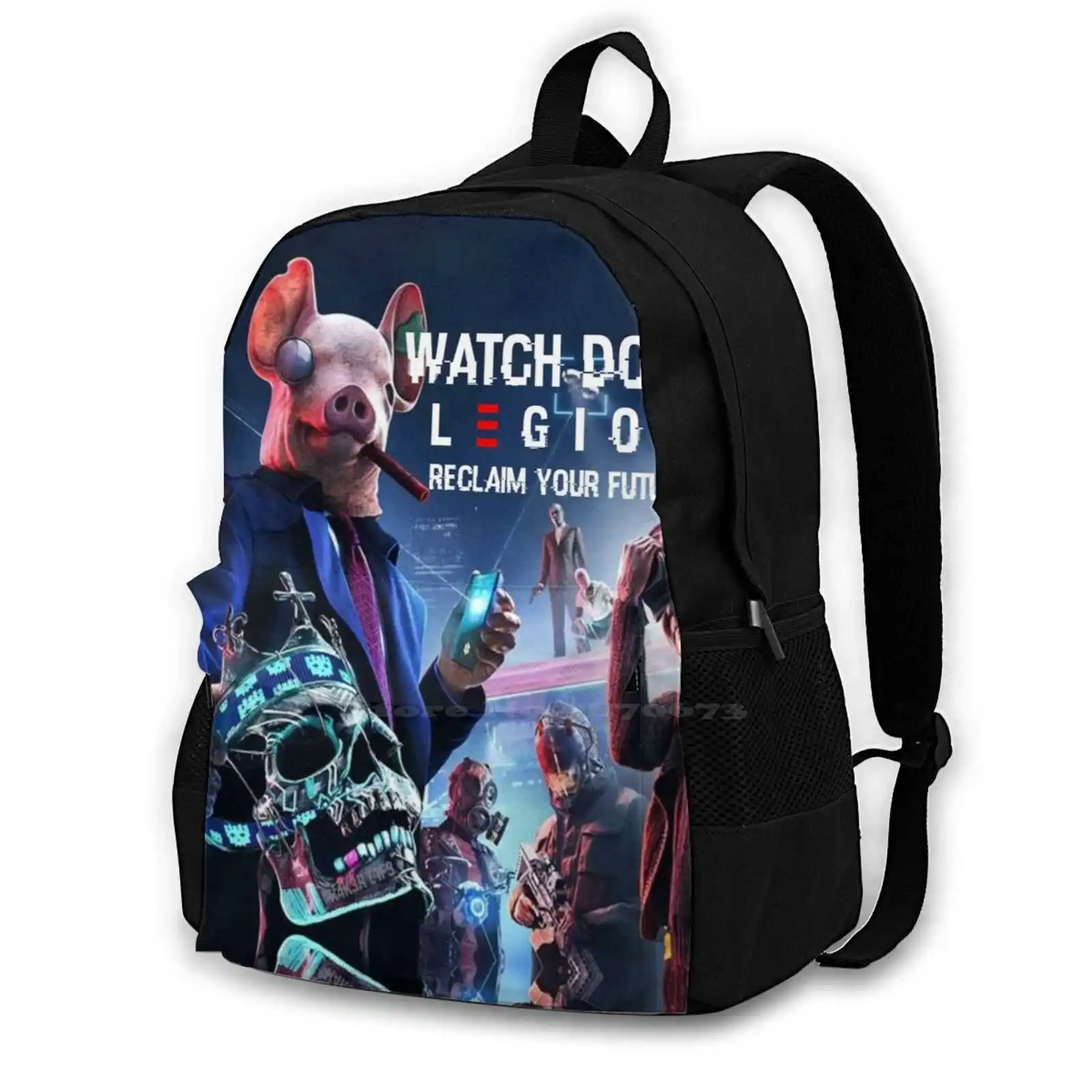 

Gs110-Pighead 348D Print Design Backpack Student Bag Legion Dedsec Hackers Infosec Gamer Geek Nerd Programmer Coder Mr Robot