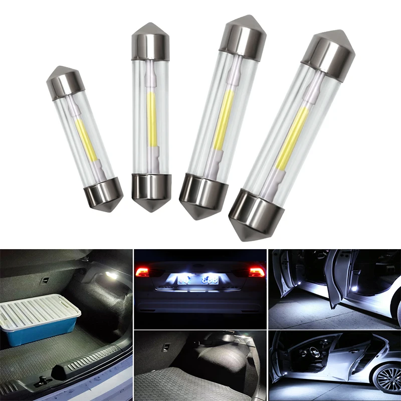 10x Fast Shipping Car Led Interior Light Festoon C5W C10W For Auto License Plate Lamps Cob Chip Door Diode Bulbs 12v 6000K White