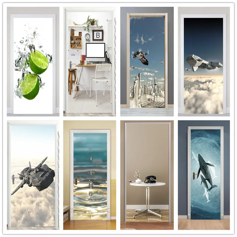 Self-adhesive abstract simple art door sticker home decoration door cover wall stickers mural porch wallpaper poster