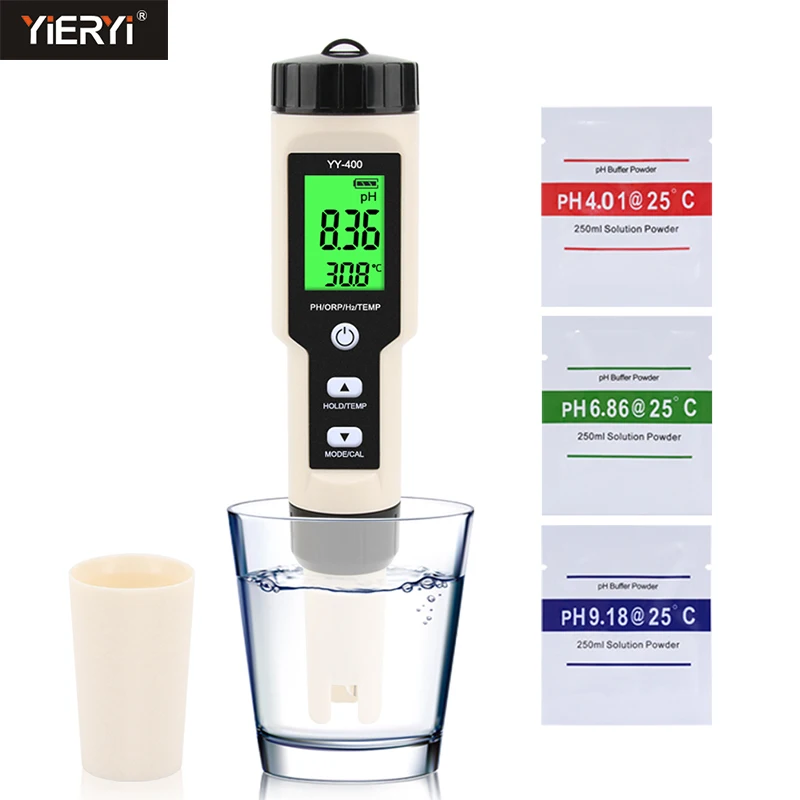 Yieryi 4 in 1 H2/ORP/TEMP/PH Meter 0.01 Resolution High Accuracy Water Quality Tester PPB/PPM Meter for Drinking Water Aquariums