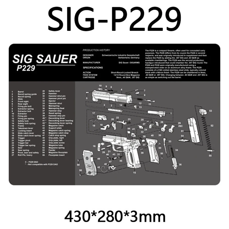 Gun Cleaning Mat Gun Mouse Pad for Handgun Shotgun Rifle Cleaning AR-15 Remington M870 Glock Berertta 92 Sig Sauer USP XD AK 47
