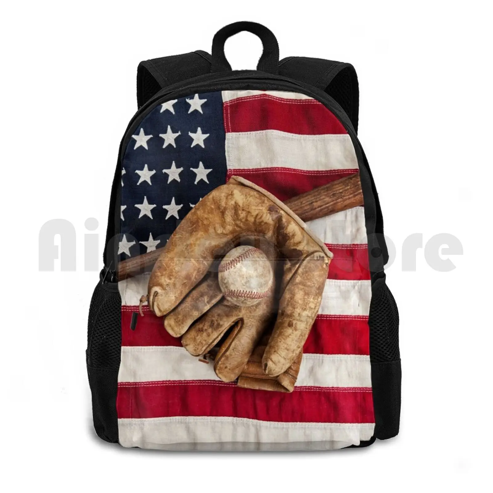 

Vintage Baseball 1 Outdoor Hiking Backpack Waterproof Camping Travel Baseball Sports Equipment Ball Glove Mitt Flag American