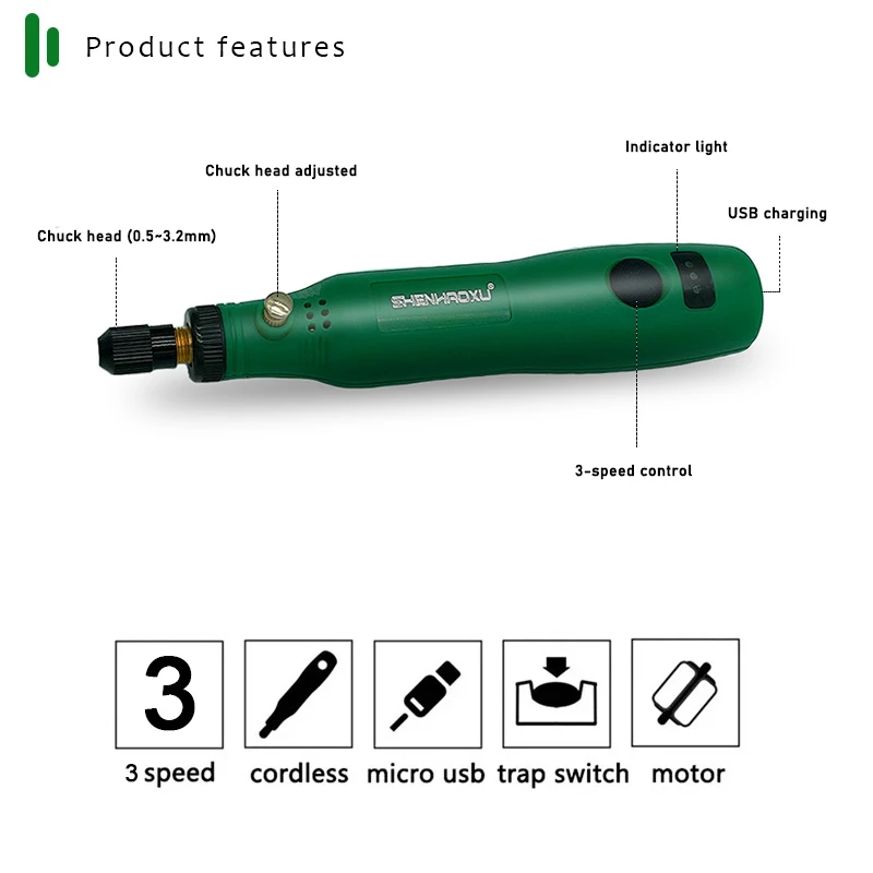 Electric Grinder Set Cordless Drill Rotary Tool Wood Carving Pen For Milling Engraving 3.7V USB Charger LED Light Power tool