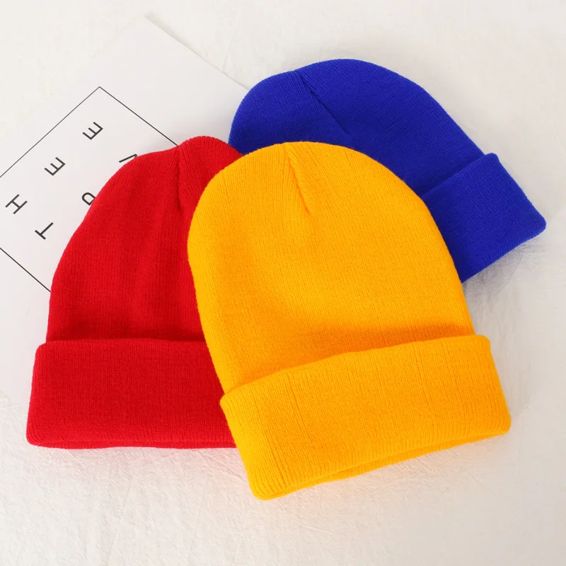 Knitted Woolen Cap Women's Ear Protection Warm Hat Men and Women Autumn and Winter Pure Color Wild Thin Line Cap