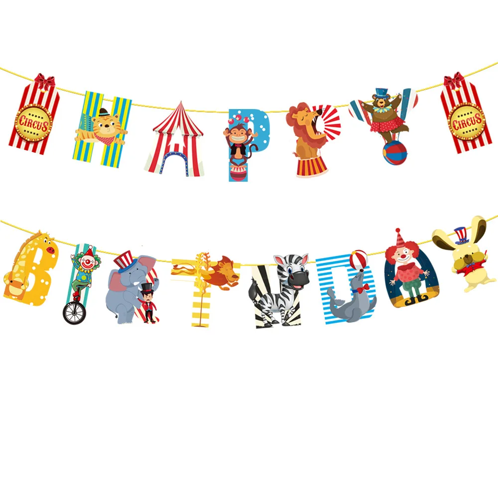 Cartoon Animal Baby Shower Happy Birthday Banner Carnival Circus Theme Birthday Party Decoration Kids Birthday Party Favors