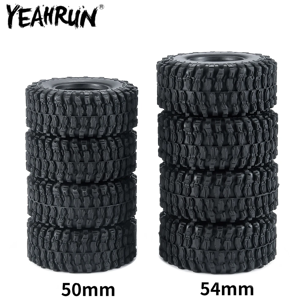 YEAHRUN 4Pcs 1.0 inch Rubber Wheel Tires 50mm 54mm For Axial SCX24 Deadbolt C10 JLU Gladiator Bronco 1/24 RC Crawler Car