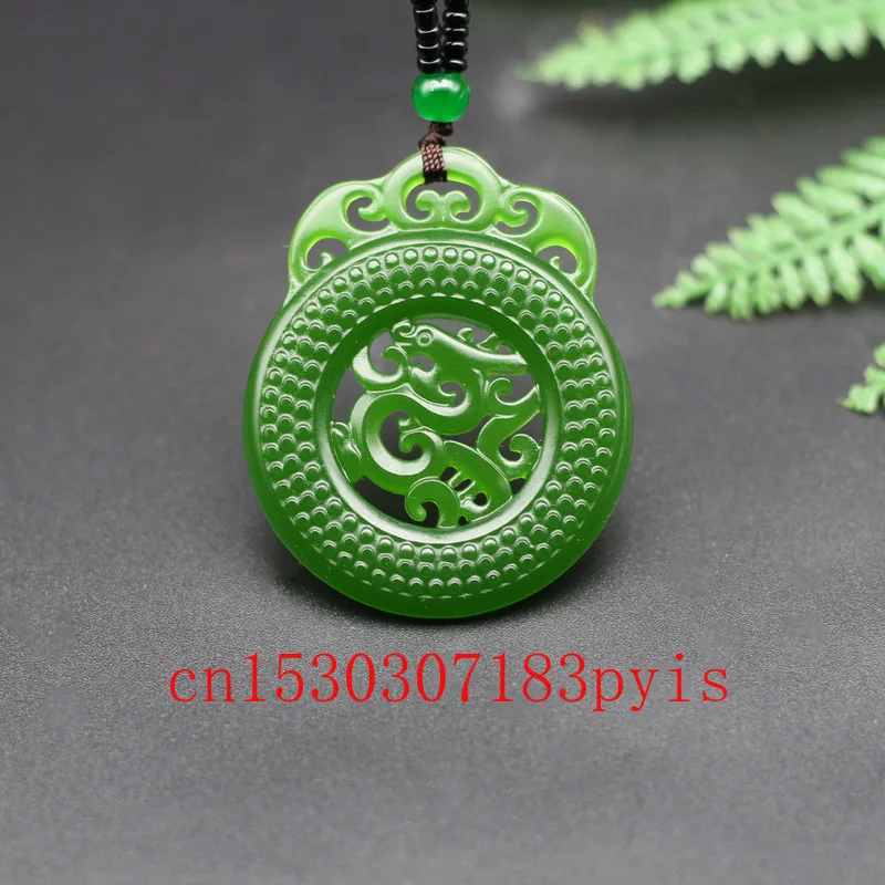 

Chinese Natural Green Jade Dragon Pendant Necklace Double-sided Hollow Carved Charm Jewelry Fashion Amulet for Men Women Gifts