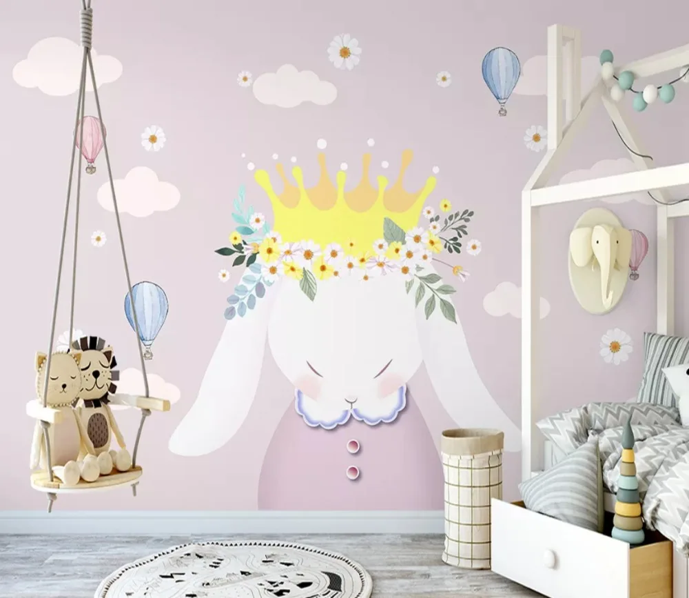 

Bacal Custom 3D Mural Wallpaper Animal Hand Painted Cartoon rabbit Wall Painting Children Room Kindergarten Bedroom Decoration