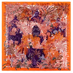 POBING-Écharpe sergé roulée à la main pour femme, écharpes carrées du palais de la jungle, hijab rond bandana, 90cm