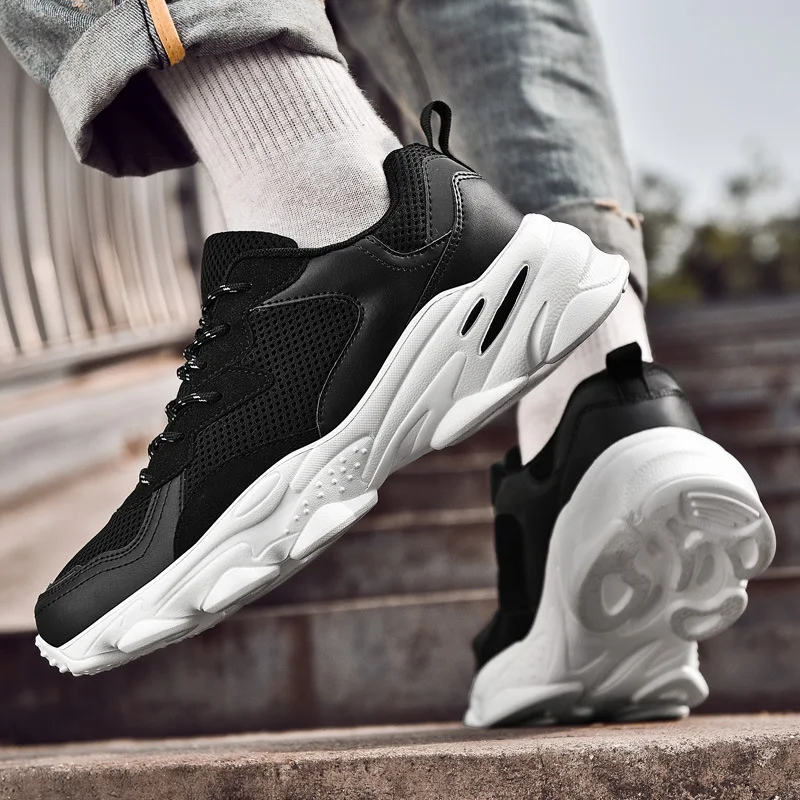 

Мужские кроссовки на шнуровке, черные дышащие кроссовки из сетчатого материала, спортивная обувь, новинка 2020