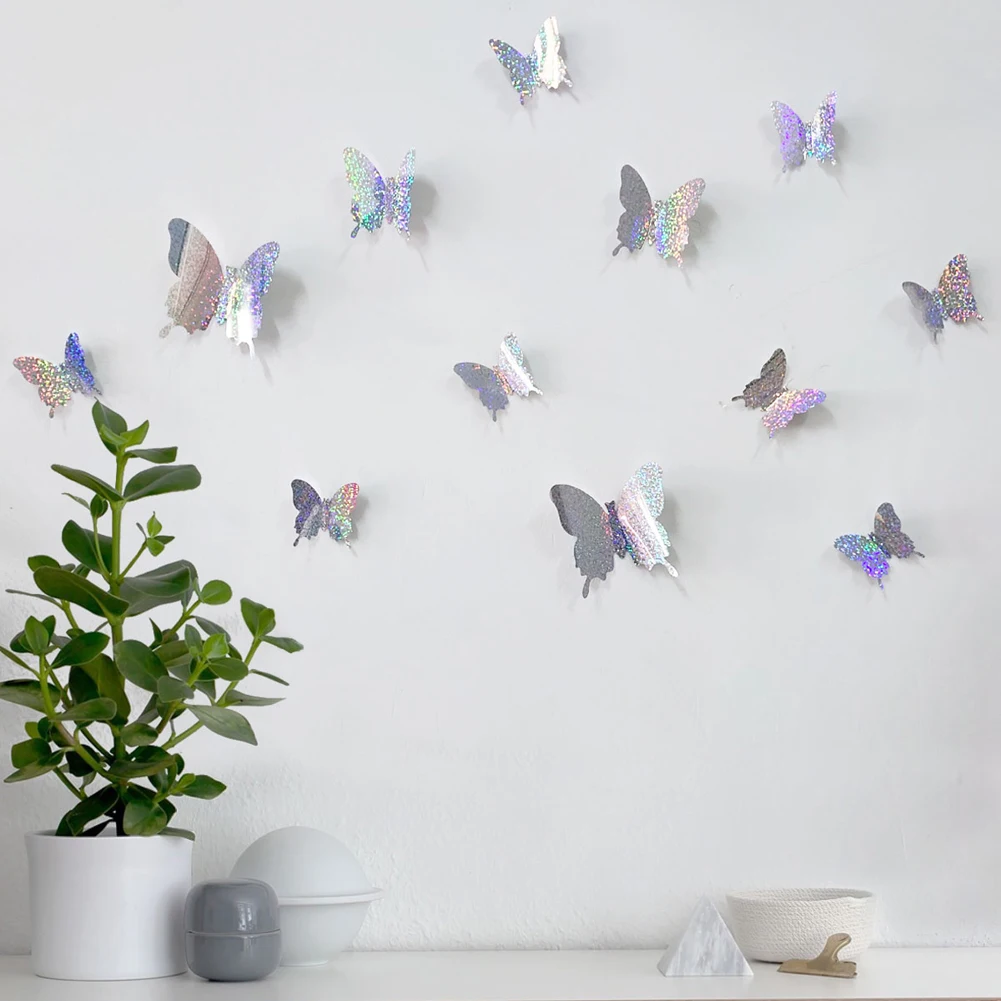 12 Pcs/Set Glitter Butterfly 3D Wall Sticker Kids Room Home Decoration Living Room Butterflies Wedding Decor Art Decals Stickers