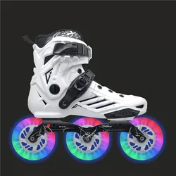 Street Road Roller Skating Ptines with 110mm LED Shine Wheels for Young Boy Girl Inline Speed Skates Sneakers BLACK WHITE 3X110