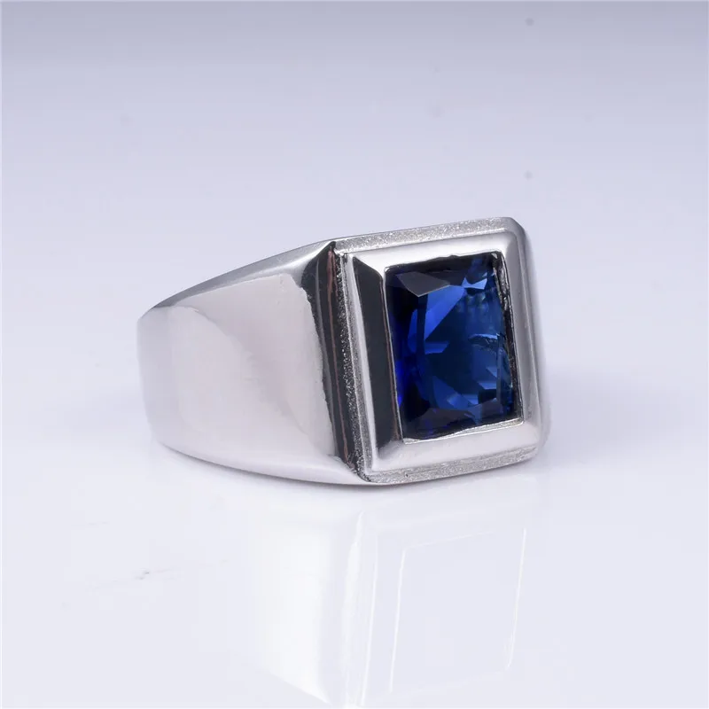Classic 925 Sterling Silver 6 carat Square Blue Sapphire Rings Eternal Cocktail Wedding ring for Men Women jewelry boy Size 8-13