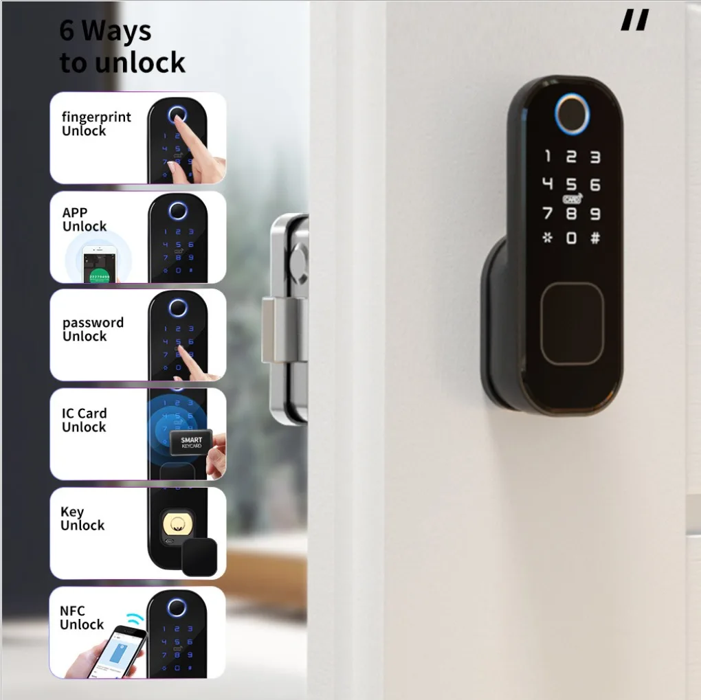 R5TUYA /TTlock Smart Exterior Double-sided Fingerprint Password Swipe Card Iron Door Wooden Door Electronic Bullhead Lock