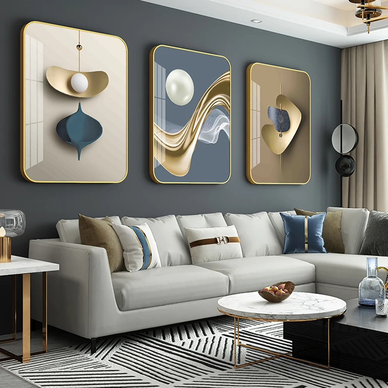 Living Room Decoration Painting Light Luxury Sofa Background Wall Hanging Layout Modern Triptych Nordic Style Mural High Quality