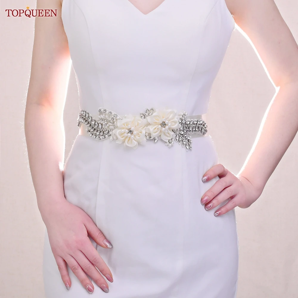 TOPQUEEN S479 Strass Kleid Gürtel Blumen Gürtel Hochzeitskleid Juwel Band Gürtel für Hochzeitskleid Geblümter Brautgürtel