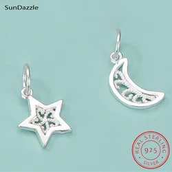 Genuine Real Pure Solid 925 Sterling Silver Pendant Pentagram Star Moon Suspension DIY Jewelry Making Findings Charms