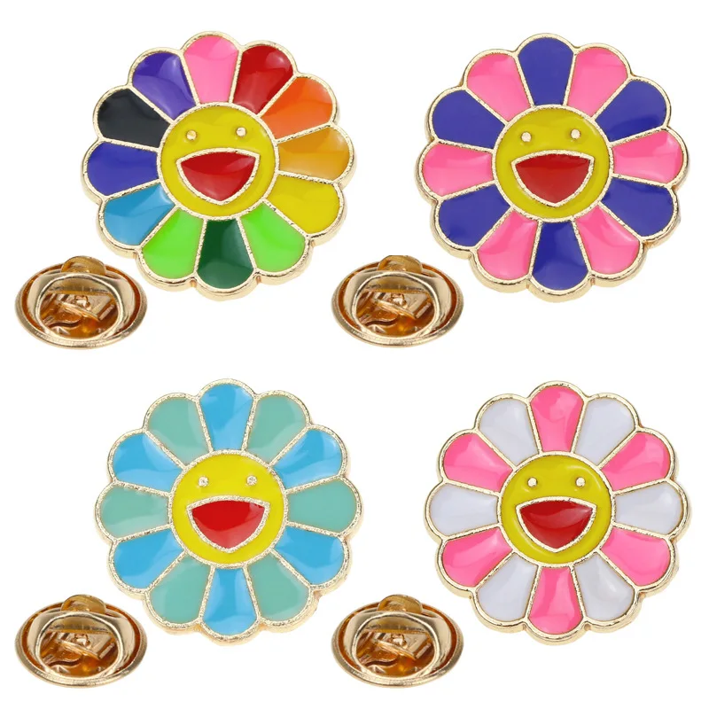 Sweet pin, seven-color sunflower series, drip brooch, student alloy clothing corsage jewelry, bag decoration badge