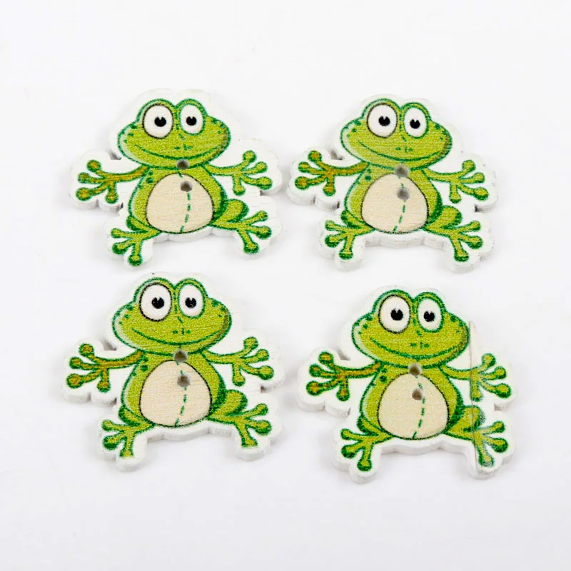 2020 Frog Painted Wooden Buttons Scrapbooking Decorative Craft 2 Holes Sewing Supplies 28x30mm 30pcs