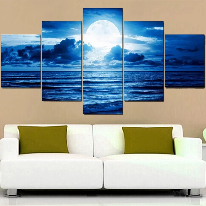 

Wall Art Canvas Paintings 5 Piece Moonlight Night Landscape Posters Modular Pictures Modern Home Decor Living Room Decoration