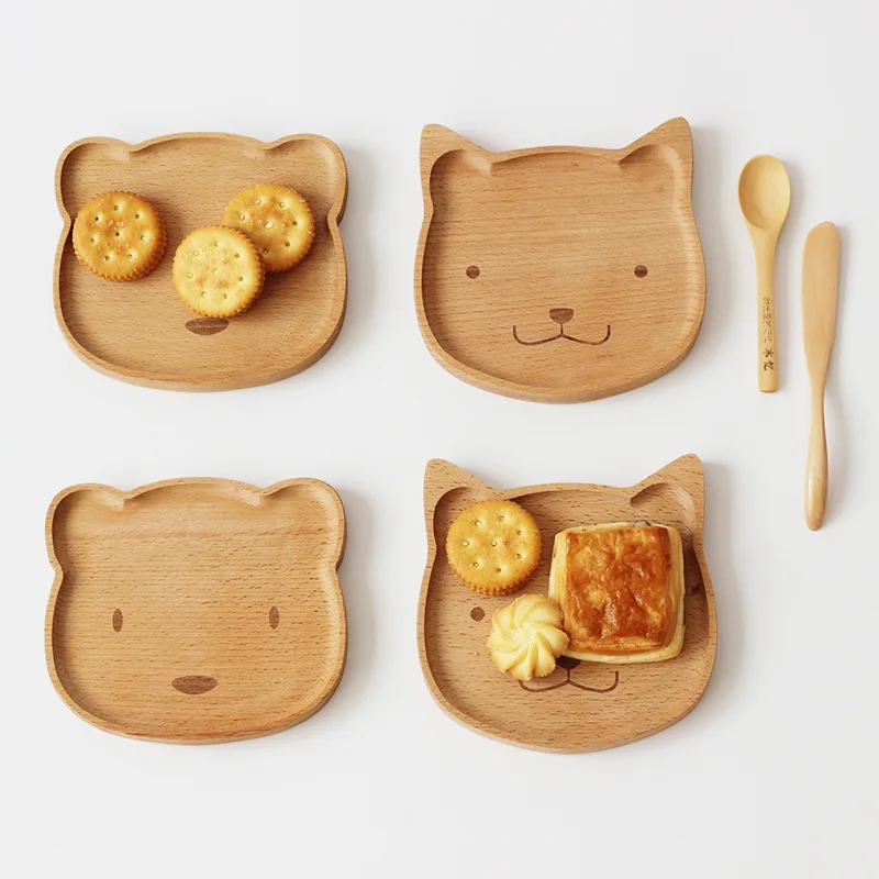 Wooden Baby Food Dishes Plate Kids Feeding Eating Set Platos Children Baby Servies Tableware Bowl Topper Tray Assiette L0226