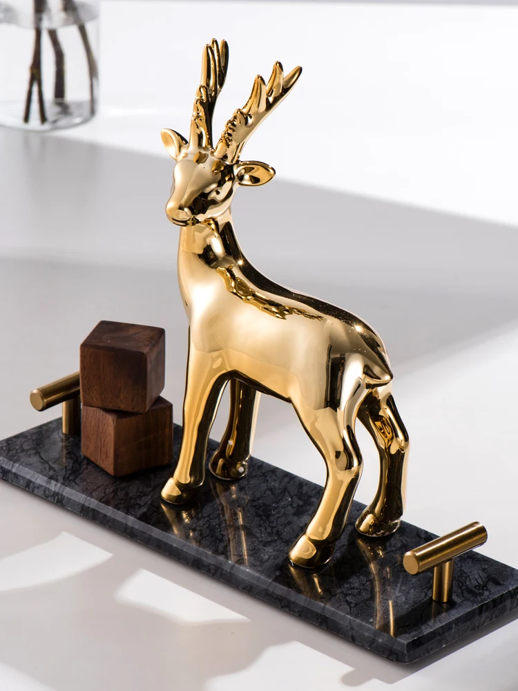 Nordic Home And Office Decoration Gold Deer Figurine Living Room Porch TV Cabinet Desktop Decoration For Entrance Door Pallet