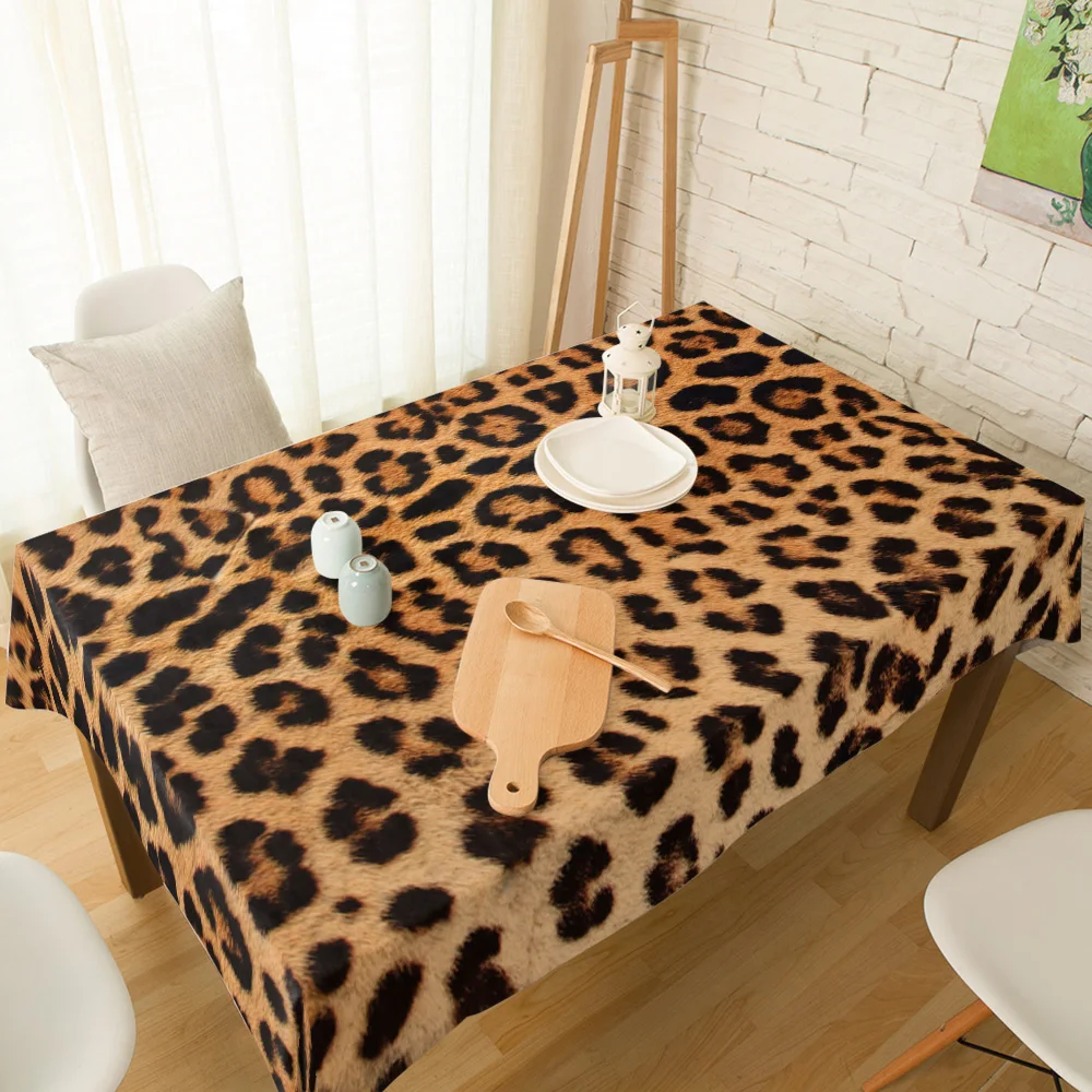 Leopard Print Cotton Linen Tablecloth Spandex Elastic Dining Chair Cover Print Table Cloth for Kitchen Decor