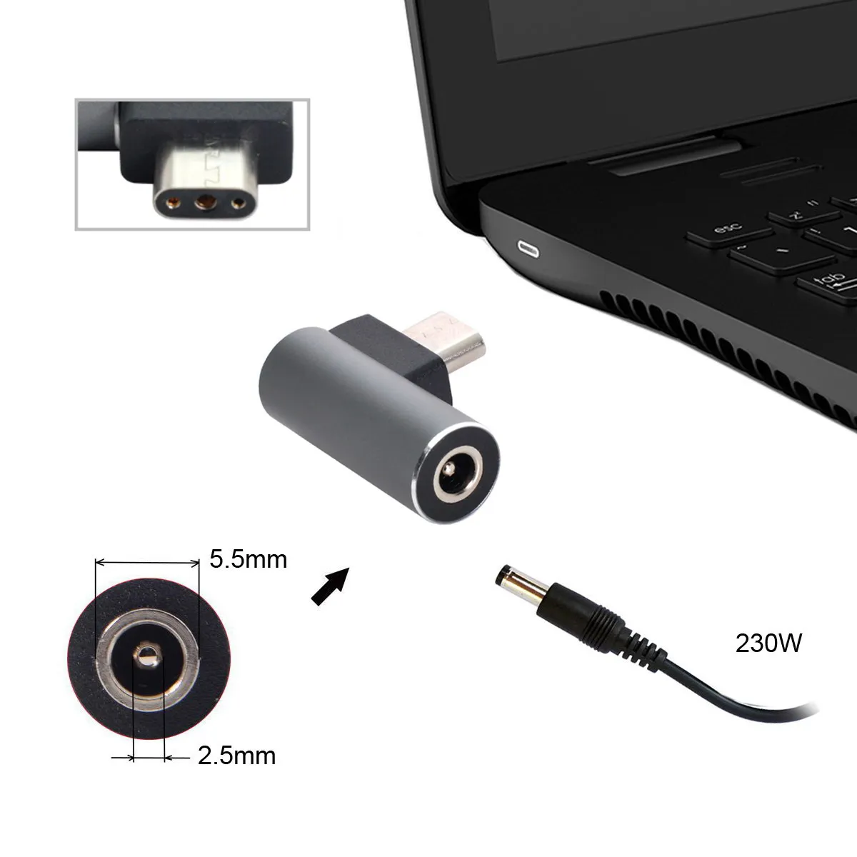 Adapter for Laptop Razer DC Jack 5.5*2.5mm Input to 3Pin Power Plug Support 230W/160W Charge Adapter