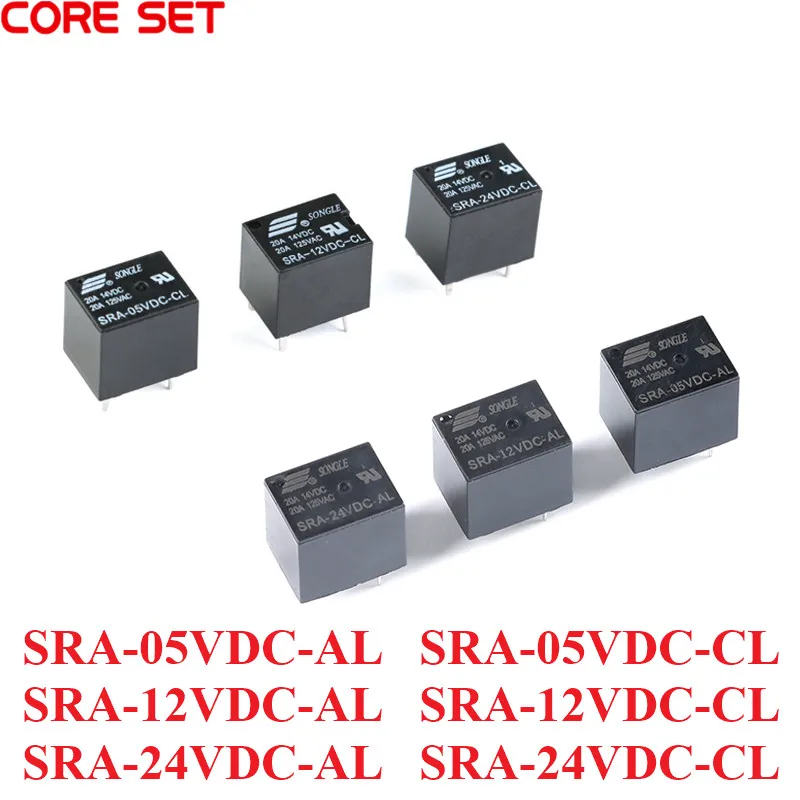 5Pcs 5V 12V 24V 20A DC Power Relay SRA-05VDC-CL SRA-12VDC-CL SRA-24VDC-CL 5Pin PCB Type In Stock Black Automobile Relay