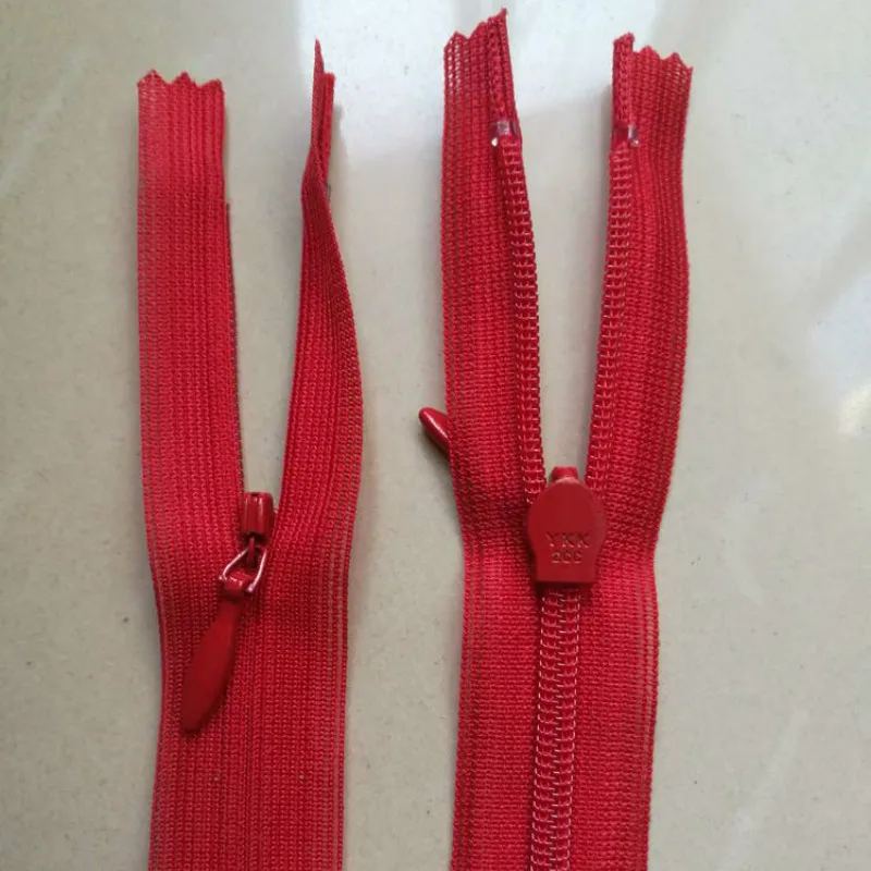 20pcs/lot YKK Invisible Zipper Red Close End Color No. 519 30 33 35cm Wedding Dress Skirt Sewing Accessories