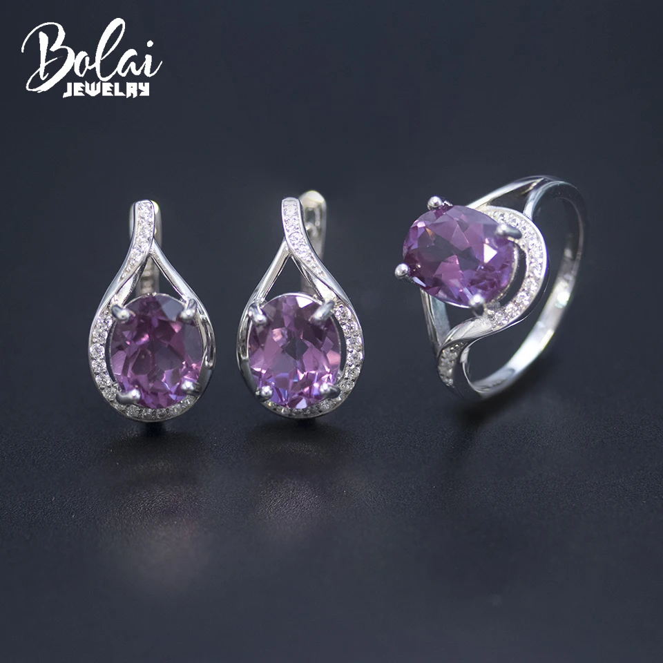 

Bolai Color Changing Created Alexandrite Jewelry Sets 925 Sterling Silver Earrings Ring Oval 10*8mm Gemstone Jewelry for Women