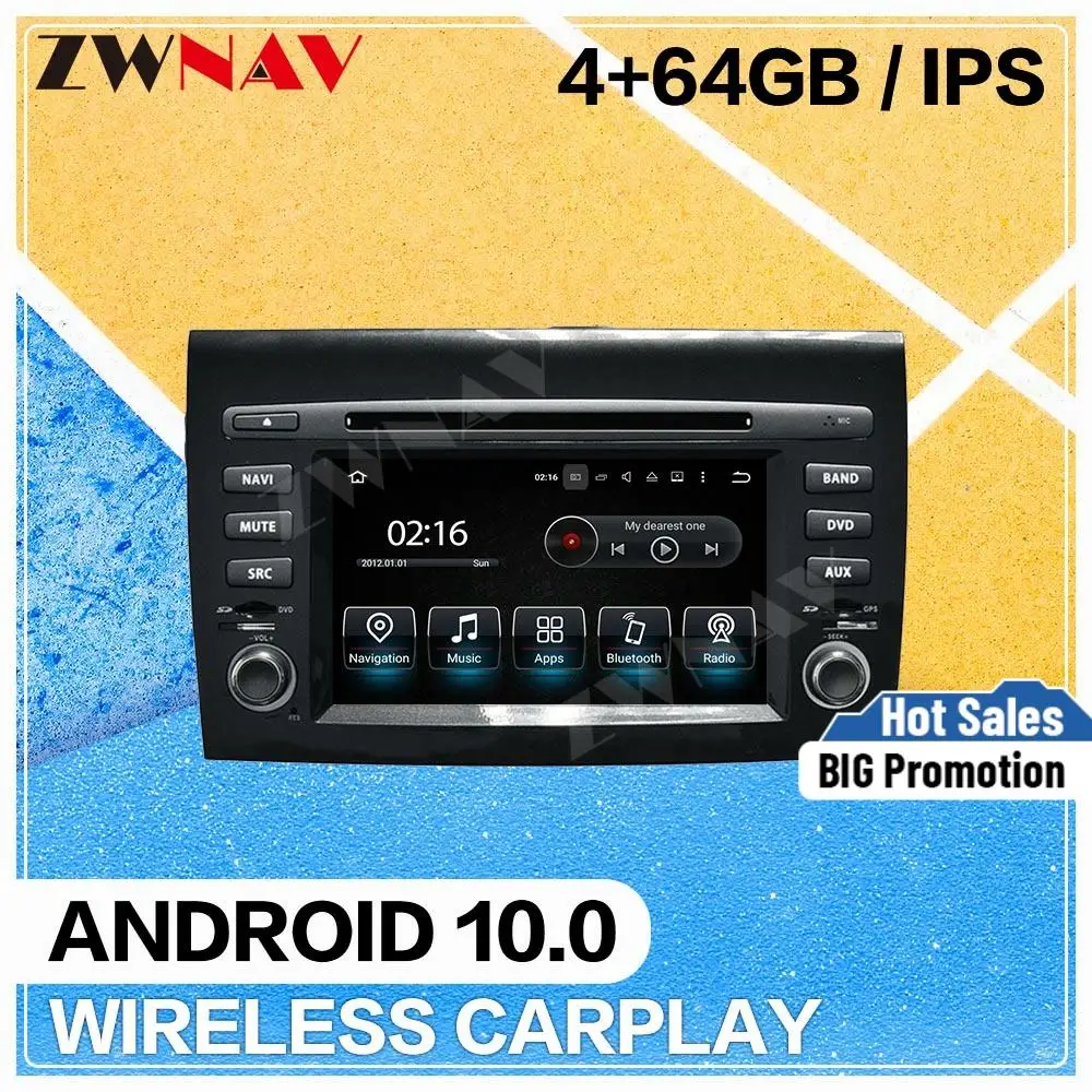 4+64G Android 10.0 Car multimedia Player for Fiat Bravo 2007 2008 2009-2012 GPS Navigation audio radio auto stereo IPS head unit