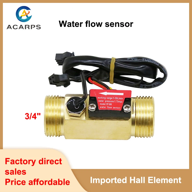 

1/2" 3/4" Water Flow Sensor With Temperature Detection Brass External Thread1.75MPa Hall Sensor Pulse Turbine Flowmeter DC5~18V