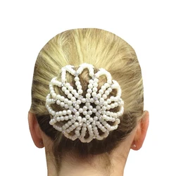 Malla elástica para el pelo para mujer, accesorio hecho a mano con perlas de ganchillo, para bailar Ballet, redecilla, adorno para moño