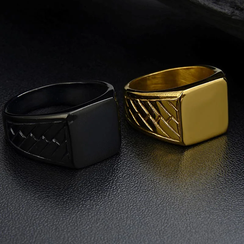 Men\'s Gold Color Square Ring Stainless Steel Punk Simple Signet Rings for Men Women Fashion Jewelry Drop shipping