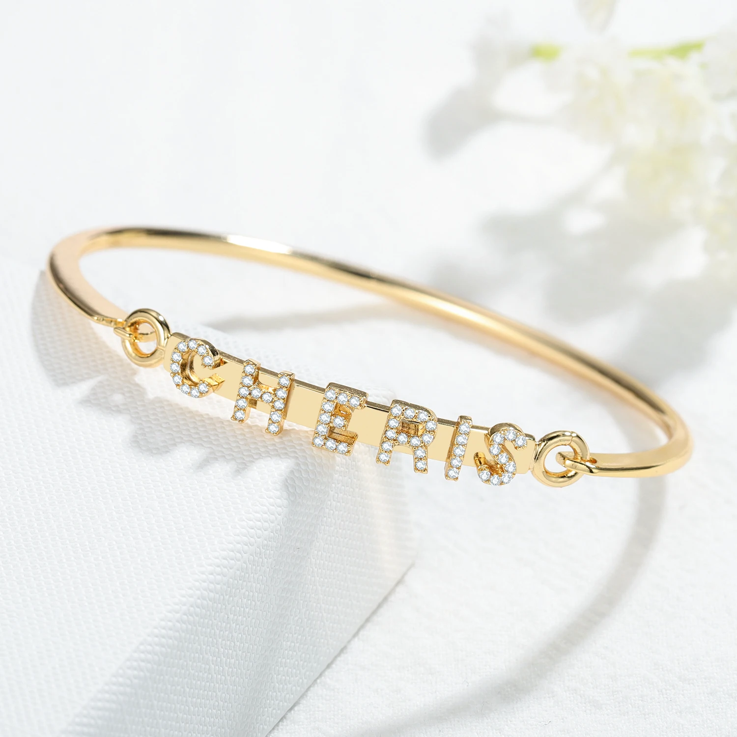 

Custom Name Bangle For Women Personalized Zircon Name Bangles Crystal Name Bracelet Women CZ Stones DIY Bracelets Jewelry Gifts