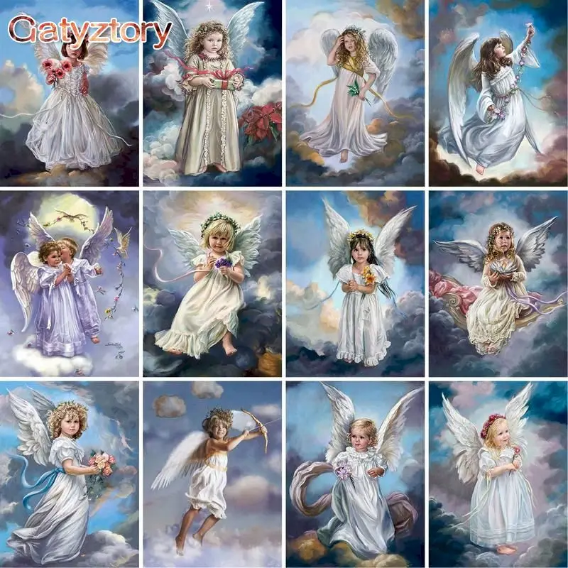 GATYZTORY Frame Little Angel Paint By Numbers For Adults Figure HandPainted Oil Painting Canvas Drawing Home Wall Decor 60x75cm