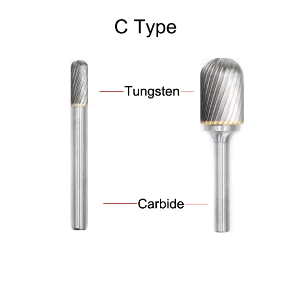 

C1225M06 4231 12mm C1425M06 4232 14mm C1625M06 4233 16mm Round Head Tungsten C Type Single Groove Cut Grinding Rotary Rasp File