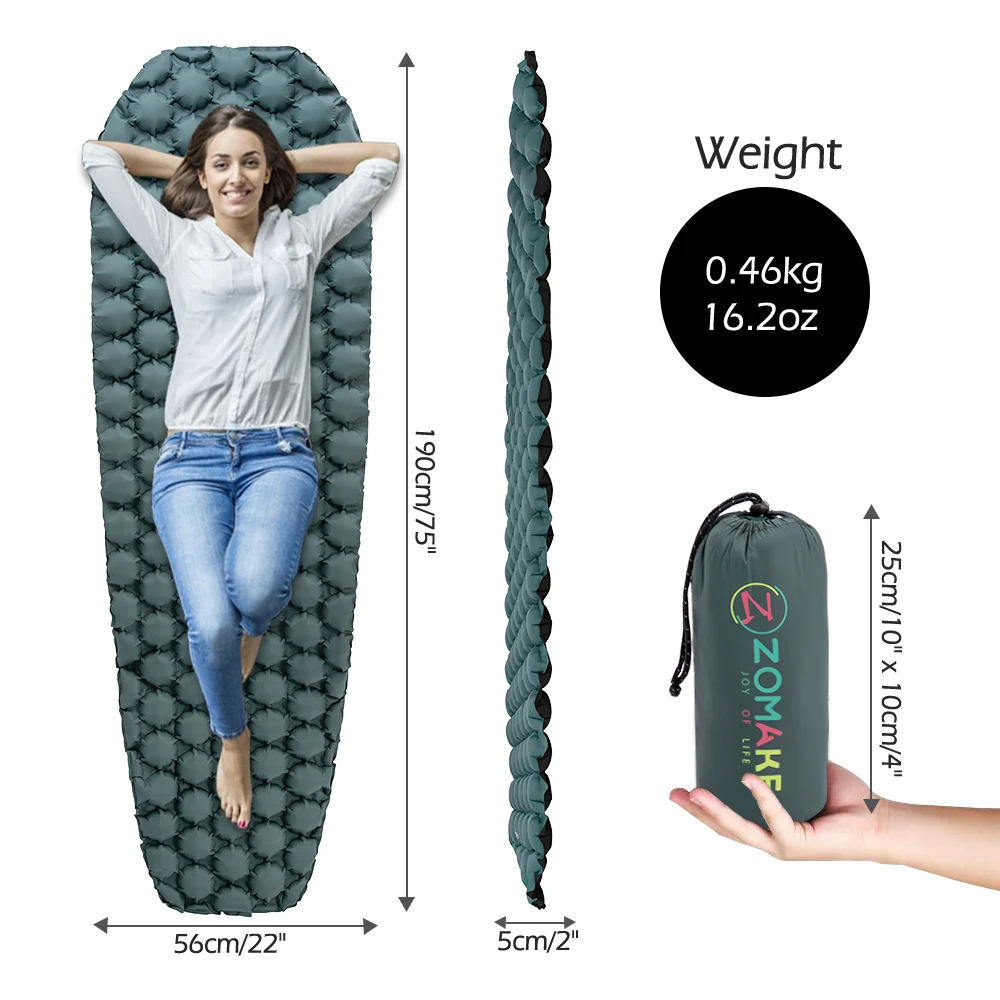 Zomake Inflatable bed mattress ultralight sleeping pad fast filling air mat bed sleeping trekking hiking camping mattress Single