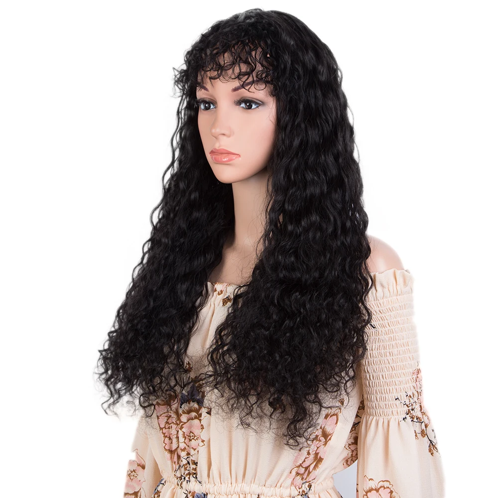 Rebecca Curly Human Hair Wigs For Black Women Brazilian Remy Hair Full Machine Wig With Bangs Pre Plucked Natural Black Burgundy