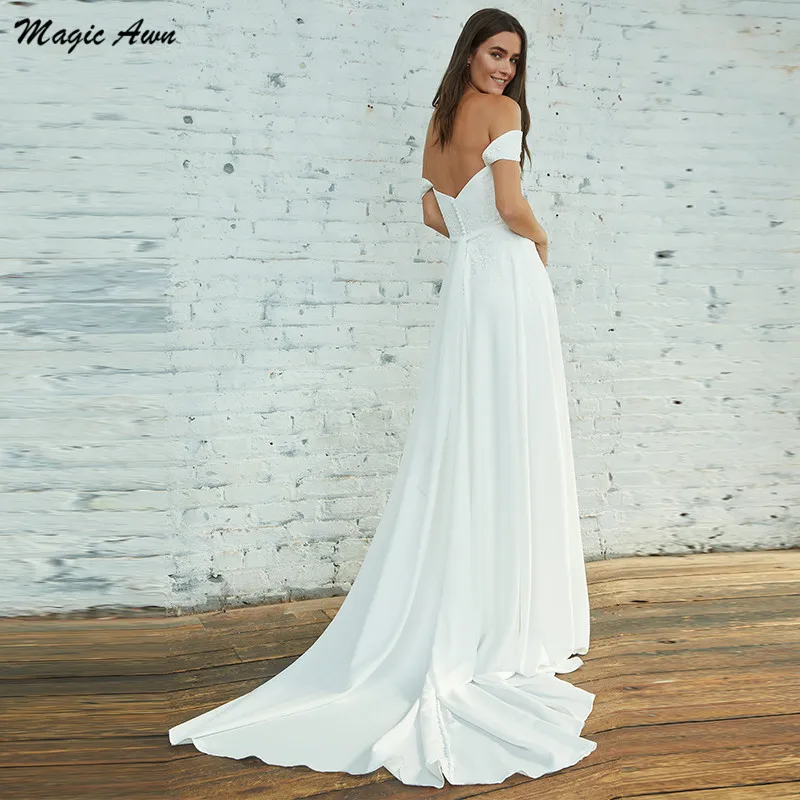 Magic Awn 2021 Off The Shoulder abiti Da Sposa Appliques di pizzo Bohemian Beach A-Line abiti Mariage Abito Da Sposa personalizzato