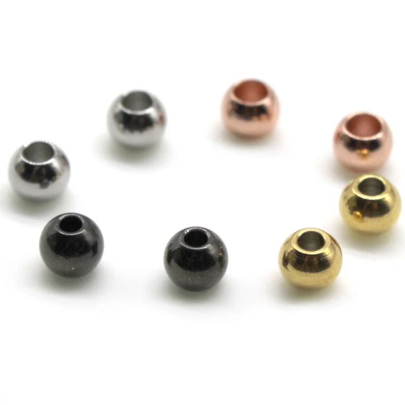 

50pcs/lot 3mm 4mm 6mm 8mm Stainless Steel Rose Gold Black Spacer Beads Charm Loose Beads DIY Bracelets Beads for Jewelry Making