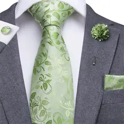 Hi-Tie-corbata de seda para hombre, corbatas verdes de hierba, corbata Floral, pañuelo de Boutonniere, conjunto de gemelos, corbata de boda para novio, 8,5 cm