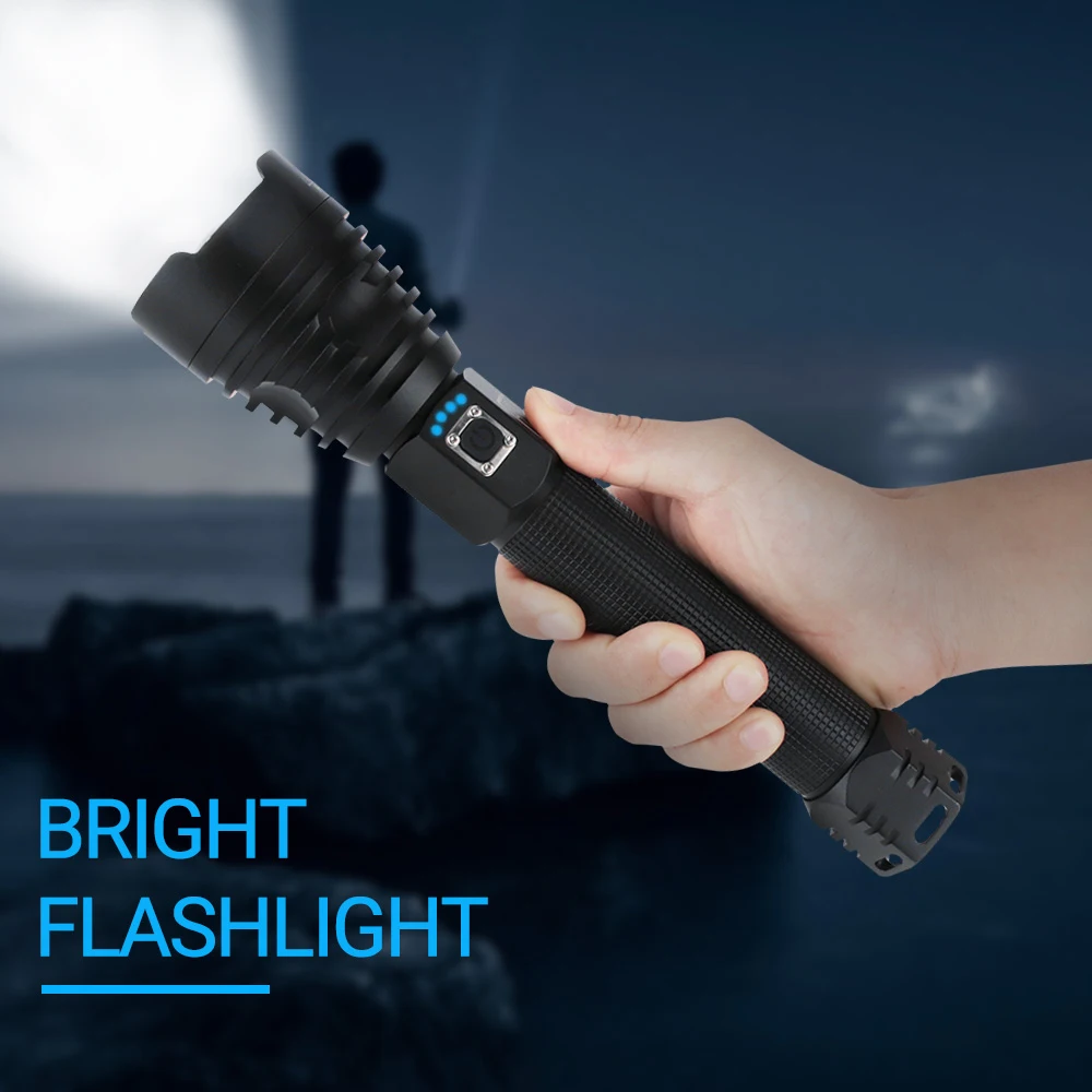 Super XHP160 Most Powerful Flashlight 18650 XHP90 Rechargeable High Power LED Flashlights 18650 USB Hunting Tactical Torch Light