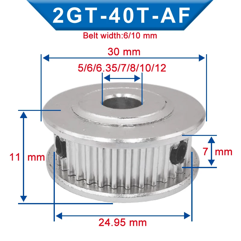 GT2-40T pulley wheel Inner Bore 5/6/6.35/7/8/10/12 mm Aluminum Pulley width 7/11 mm Match With 6/10mm Timing Belt For 3D Printer