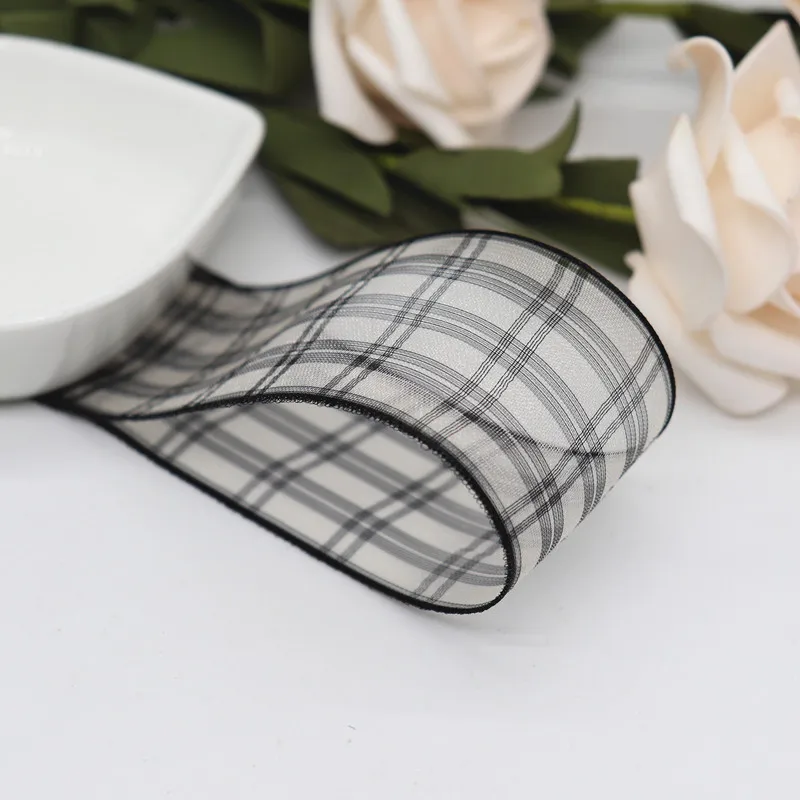 10 Yards 25MM/38MM Karierte Organza-Bänder für Haarschleifen DIY Handarbeitsmaterialien M20010101 – Detail 3