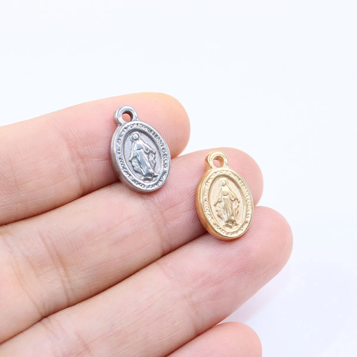 5pcs 10*15mm Wholesale Stainless Steel High Quality Juses Coin Charms Pendant DIY Necklace Earrings Bracelets Unfading 2 Colors