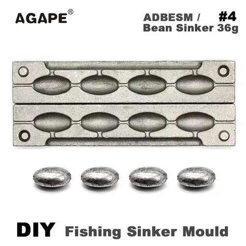 Agape DIY Molde de plomo de frijol de pesca ADBESM/ # 4 Plomo de Frijoles 36g 4 Cavidades