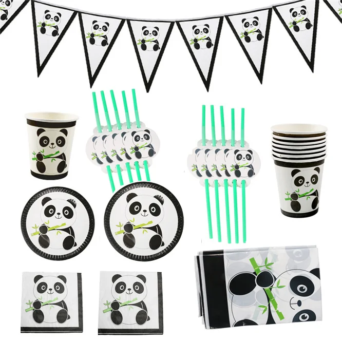 

82Pcs/set Panda Cutlery Set Disposable Tableware Party Decoration Plates Baby Shower Children's day christmas Birthday Supplies